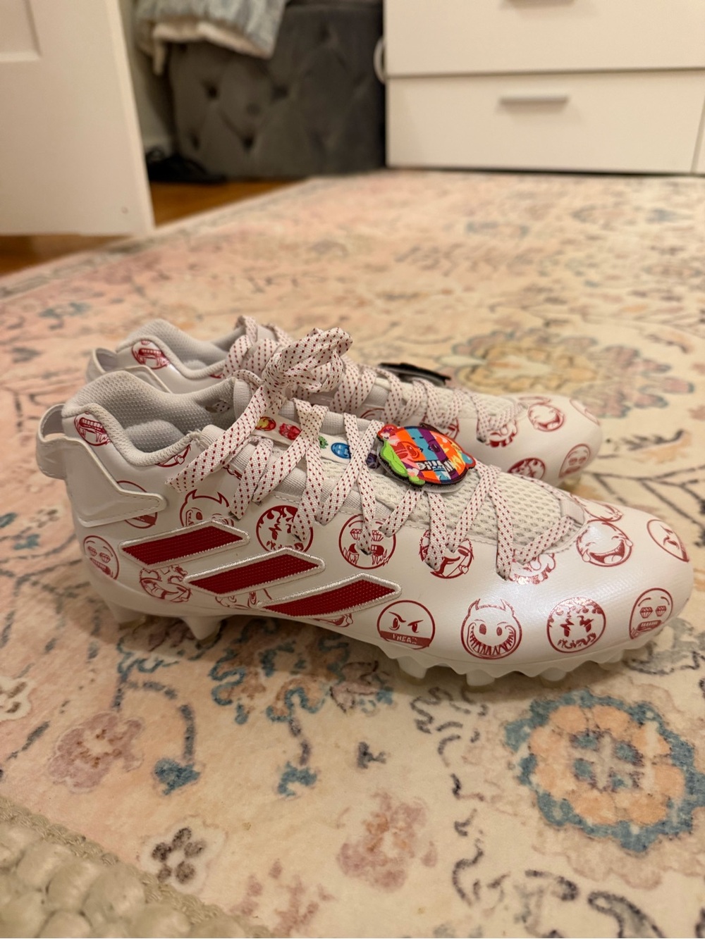 adidas White & Red Soccer Cleats with Graphic Print